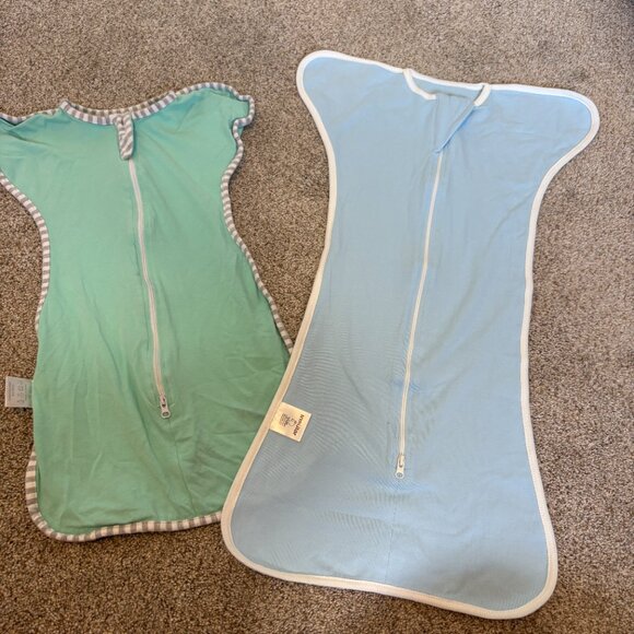 Arms Up Zip Swaddle Baby Size S (0-3 months?) & Large (6 months?) Blue Green - Picture 1 of 8